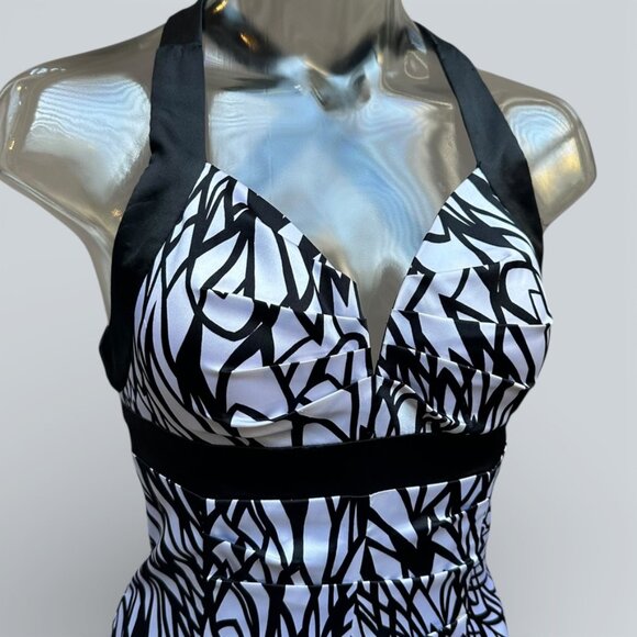 MORGAN & CO Company Black White Criss Cross Back Formal Dress Gown XS Prom - Picture 3 of 8